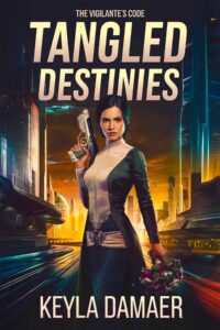 Cover of the series The Vigilante's Code - Sci-fi Thriller - Lauren Kutyna in wearing an elegant dress